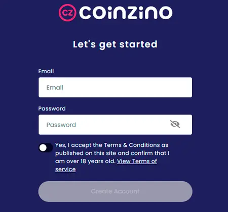 Registering at Coinzino Casino